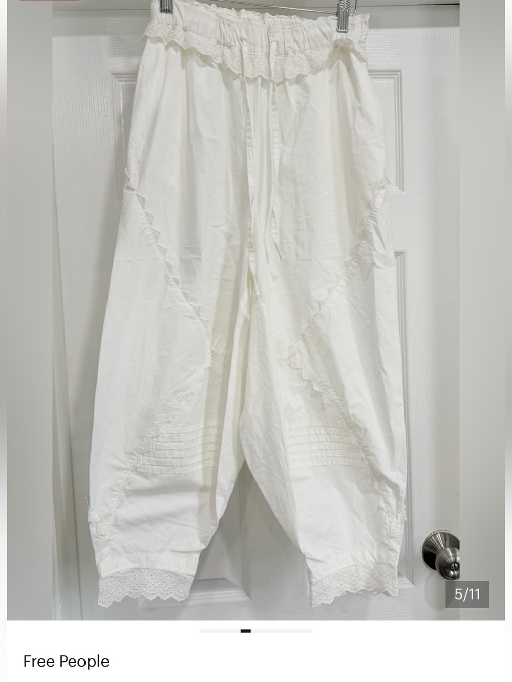 Free People White Lace-Trim Cropped Pants - Picture 3 of 4
